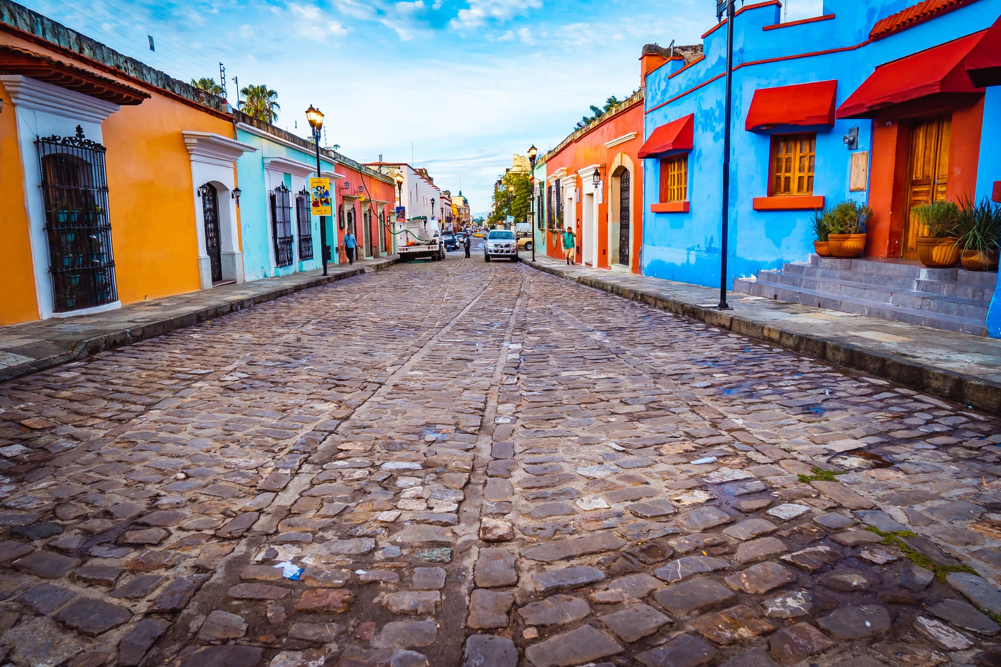 Colorful colonial street in Oaxaca City, Mexico